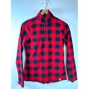 Avalanche Women's Red Navy Blue Buffalo Plaid Fleece 1/4 Zip Pullover Top Size S